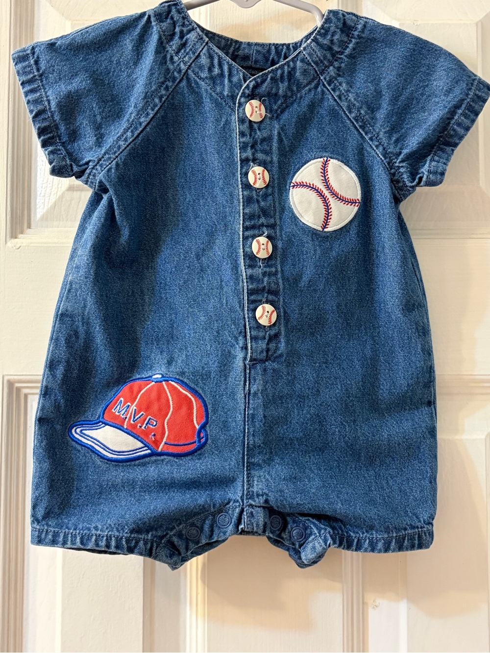 Vintage Class Club Adorable Embroidered Denim Style w/Baseball Patches 3 Months